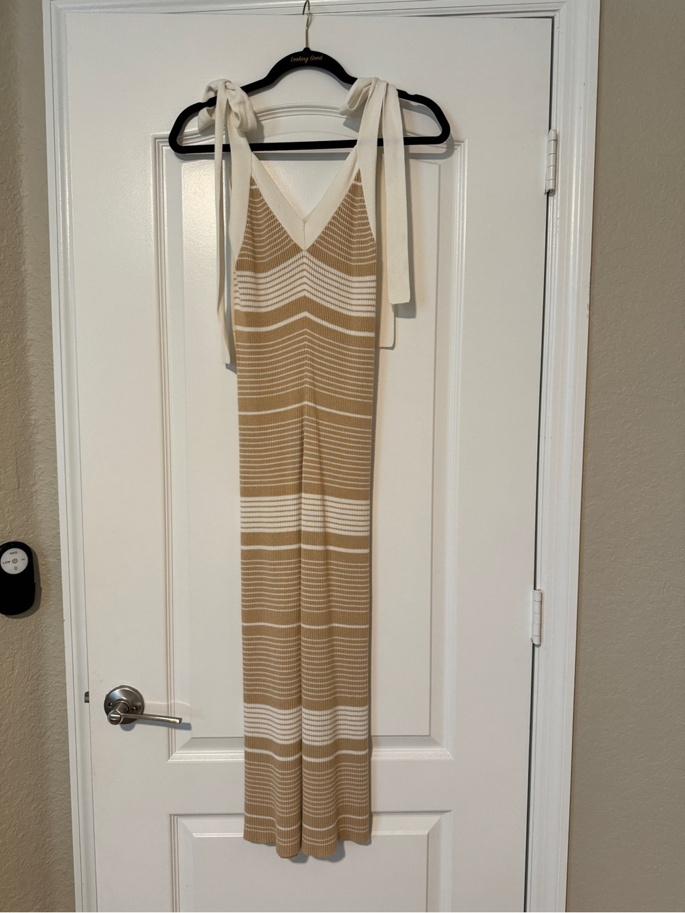 Endless Rose Beige and White Striped Tie-Shoulder Maxi Dress